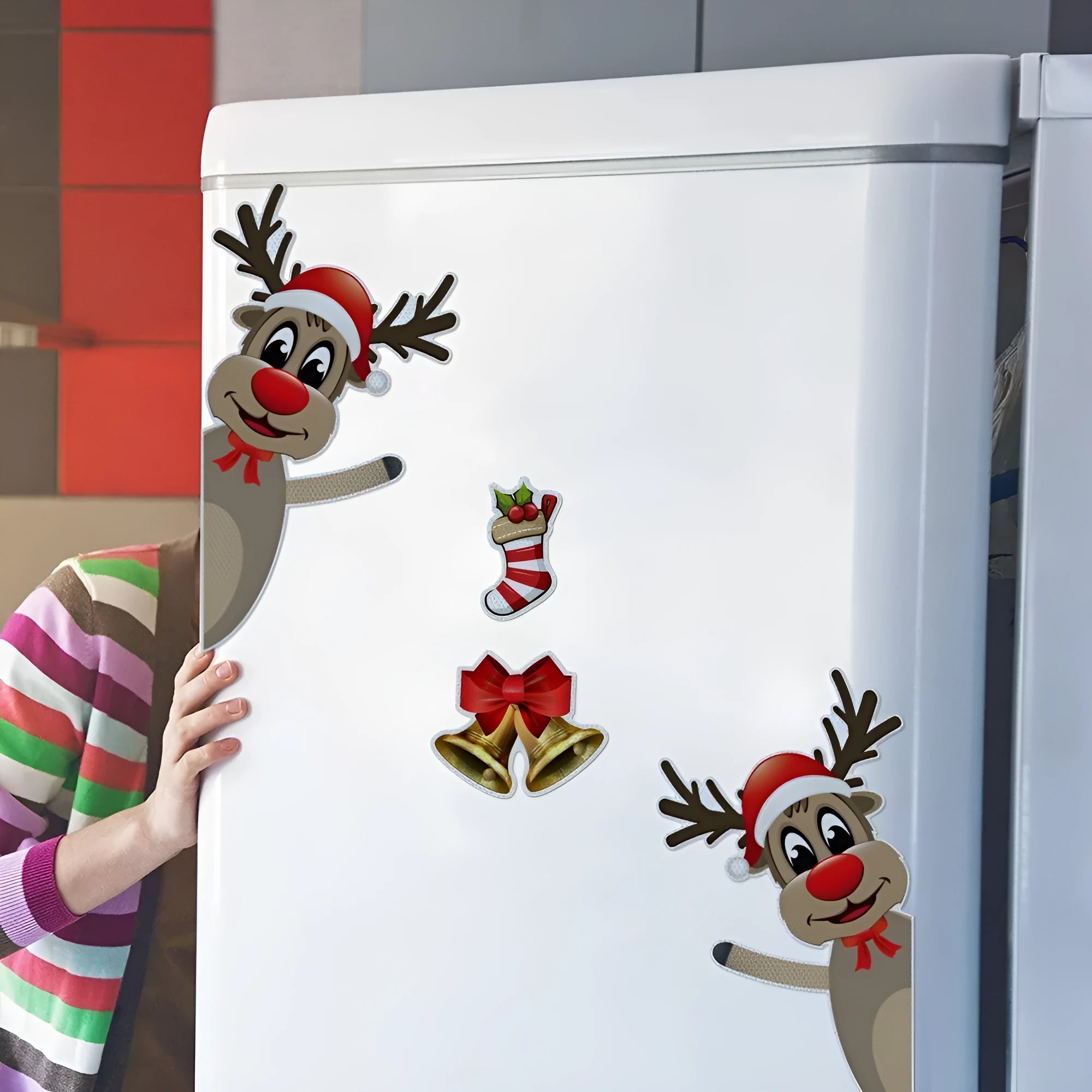 Christmas elk bell magnetic bumper stickers with reflective luminous properties in YFC002 colour