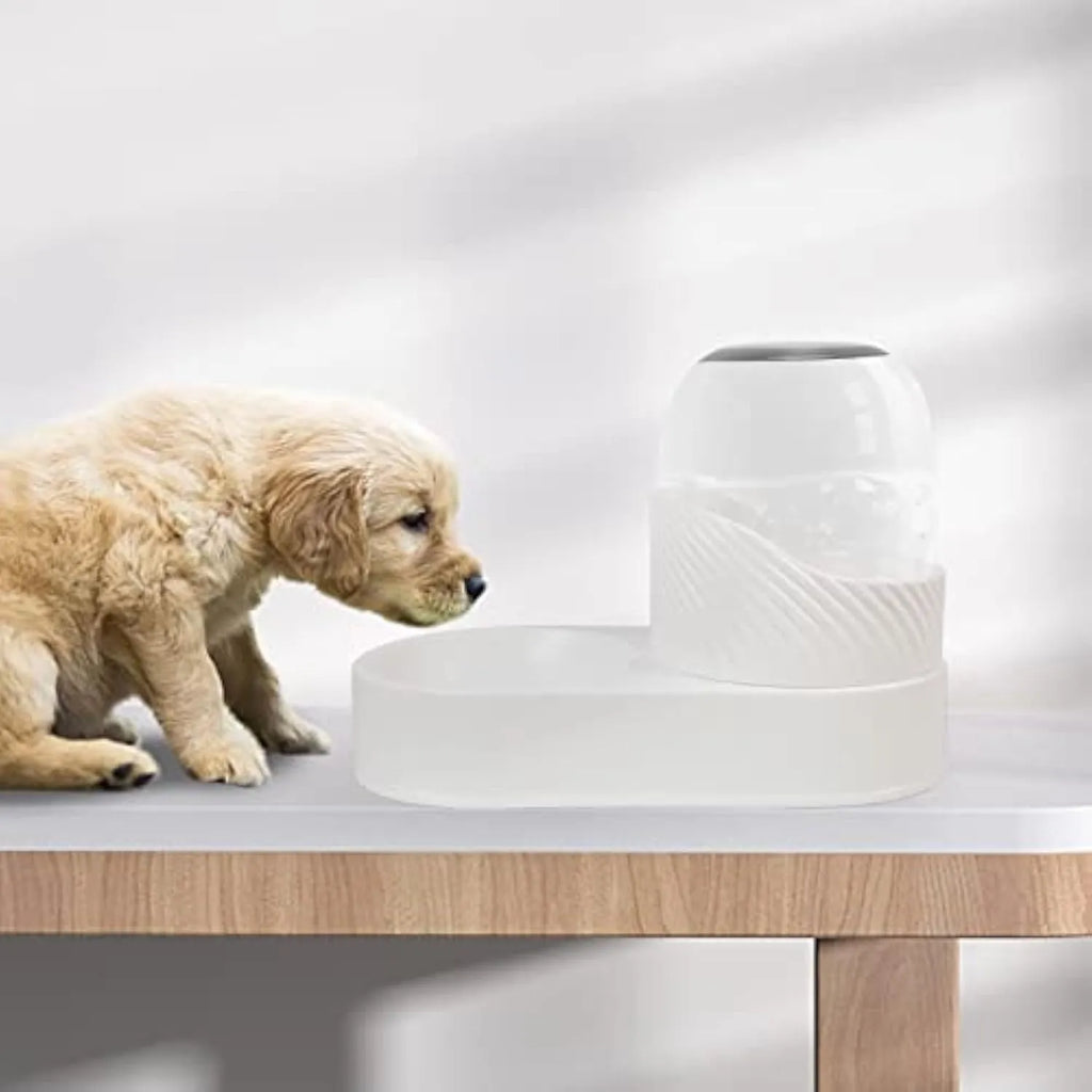 White automatic cat feeder and water dispenser set with 2 litre capacity gravity system