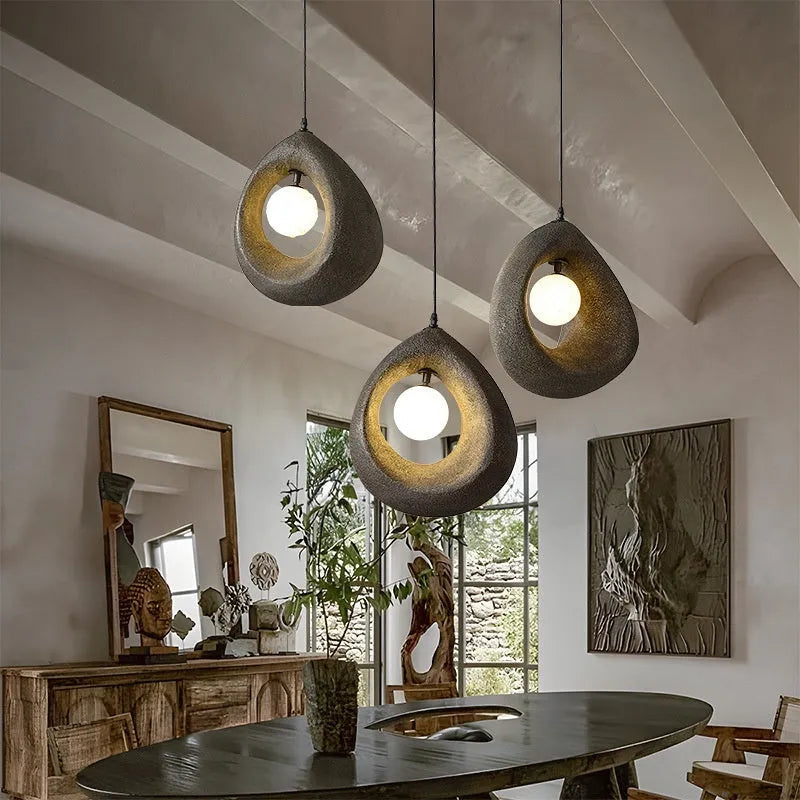 Retro industrial pendant light with milky white glass shade 32cm diameter