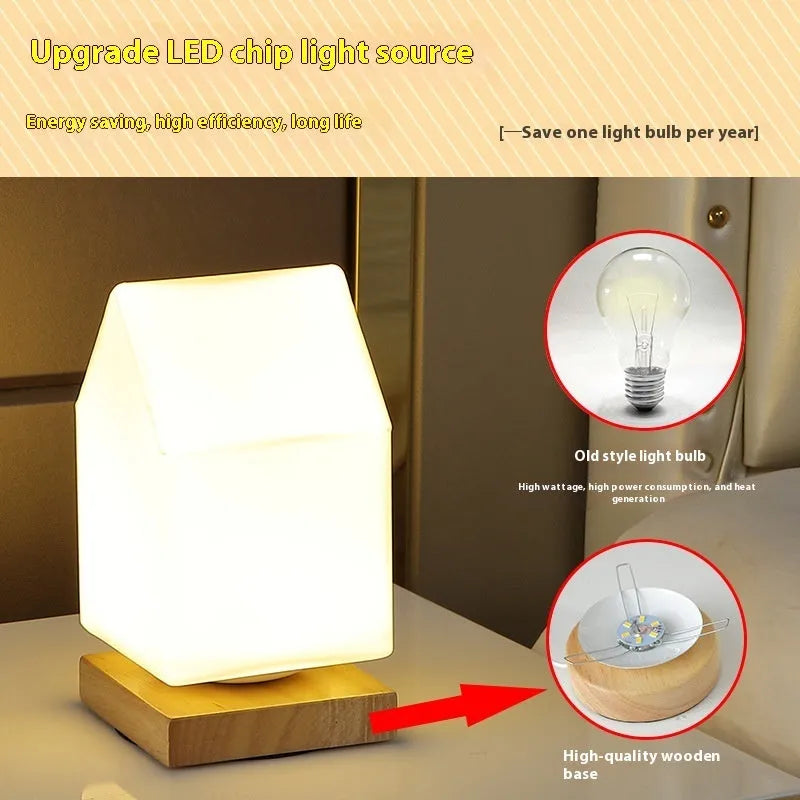 Nordic solid wood USB table lamp in white with decorative flower shape and touch dimming