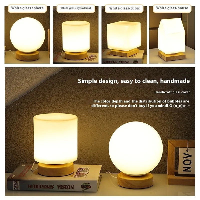Nordic solid wood USB table lamp in white with decorative flower shape and touch dimming