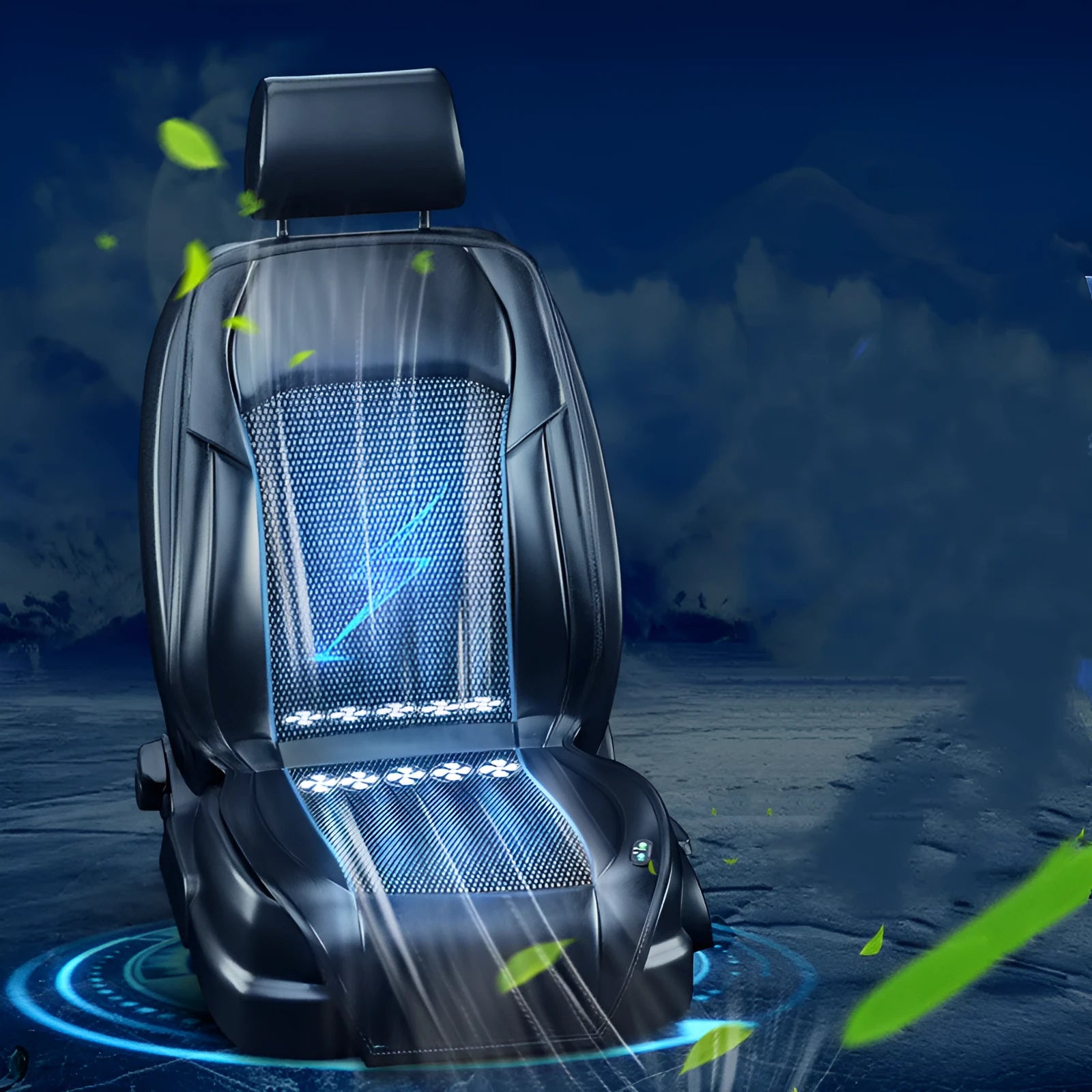 Car seat ventilation cushion with cooling fans and monolithic refrigeration design for summer driving