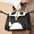 Panda print cow leather women's handbag in horizontal square shape, two size options shown.