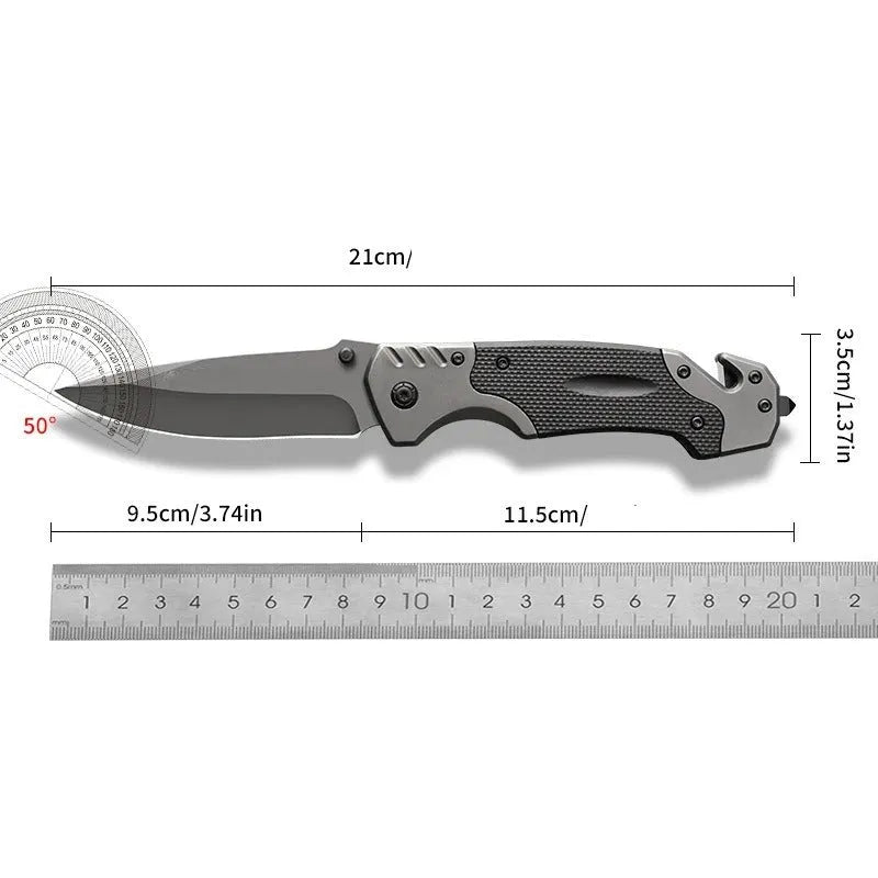 Folding knife with alloy construction showing blade and handle, available in two specification models