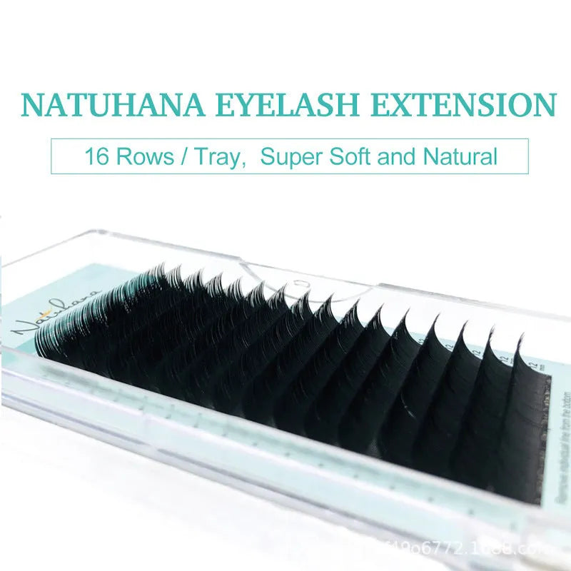A pair of women's false eyelashes with soft velvet texture, showing length options from 7mm to 15mm.