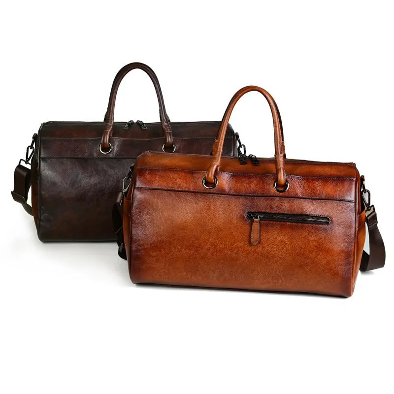 Handmade retro style leather bag in vintage brown made from top-grain cowhide.