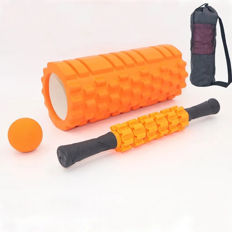 33cm black fitness foam roller massage stick with gear bar design on white background