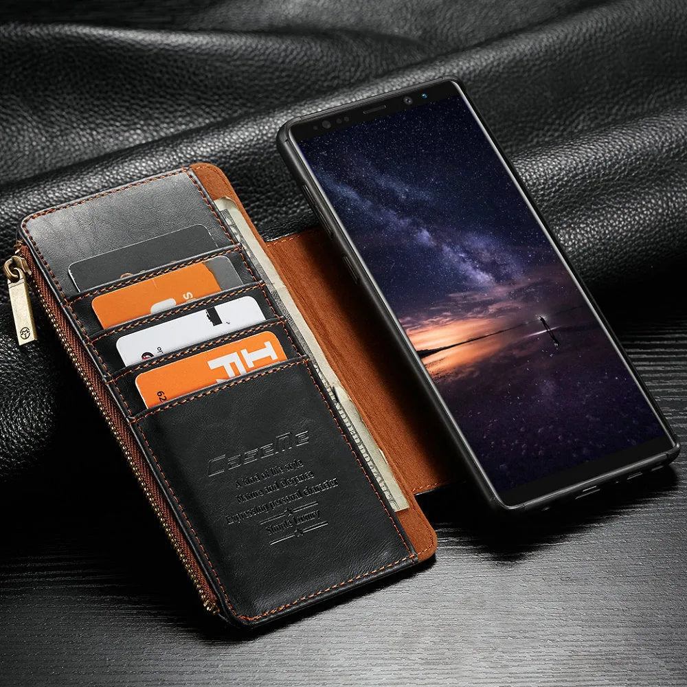 Samsung Galaxy Note 9 PU leather flip phone case in black, brown and red colours