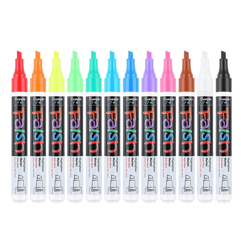 Electronic fluorescent board highlighter pen with 6mm chisel tip in oblique plastic shell
