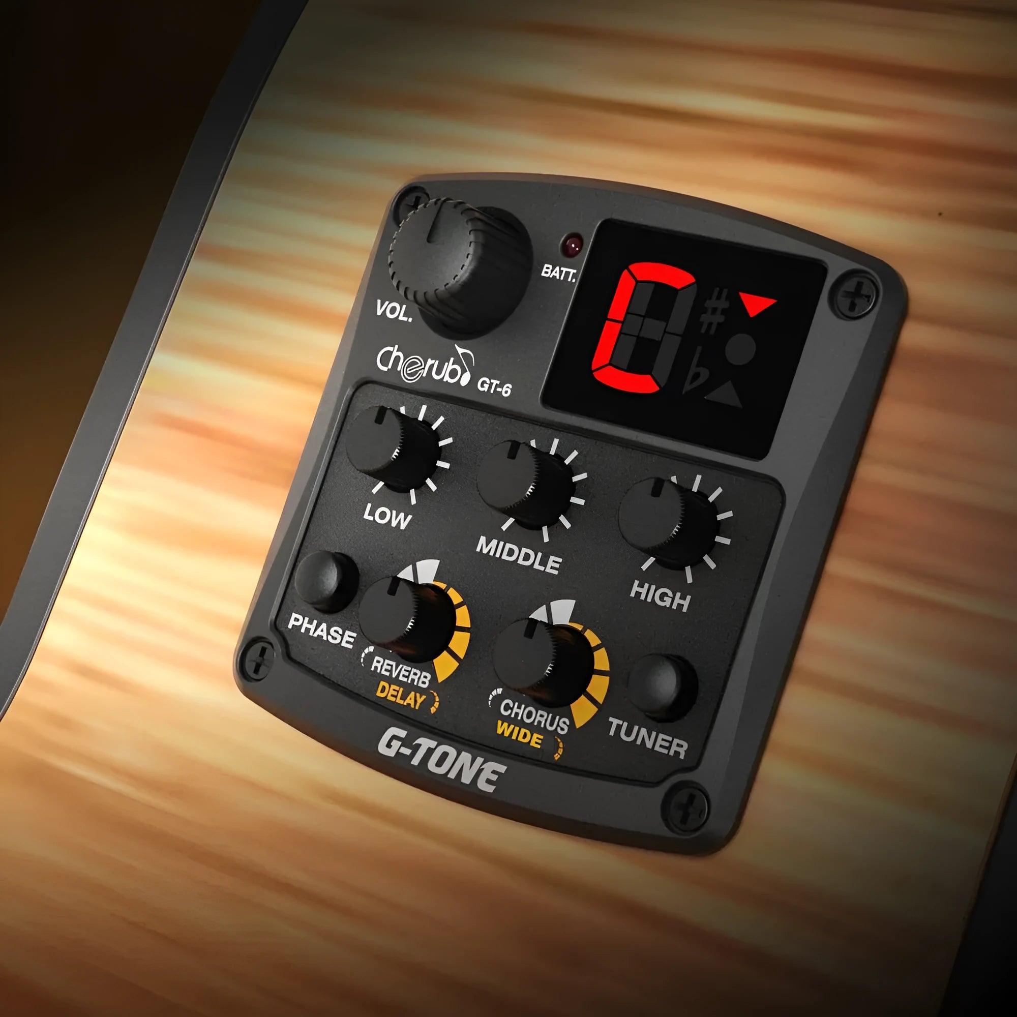 Black Cherub GT-6 acoustic guitar EQ and effects pickup unit for soundhole mounting