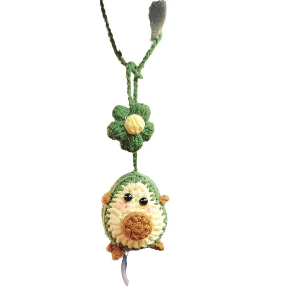 Handmade crocheted car pendant in avocado, pink rainbow, or red rainbow colours