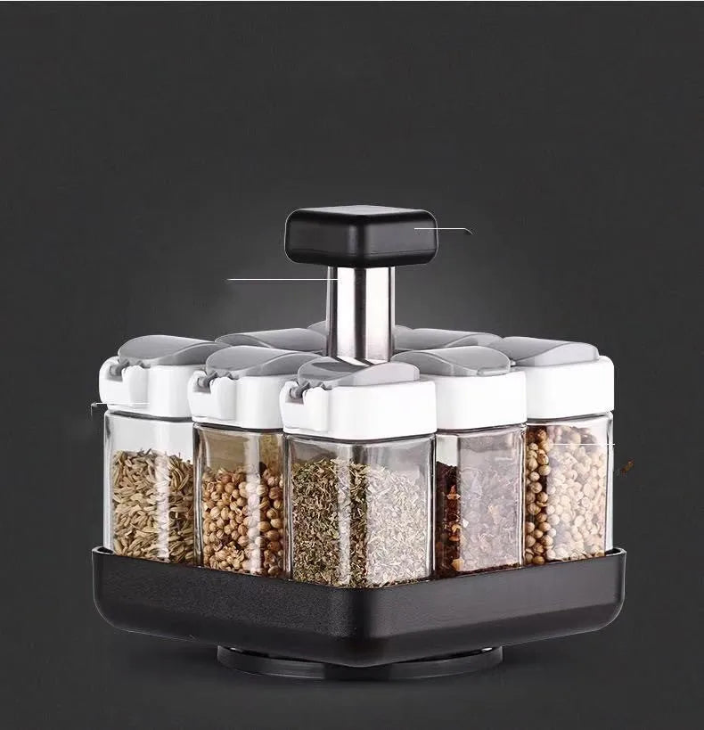 Glass spice jar organizer set with lids in photo colour design for kitchen seasoning storage
