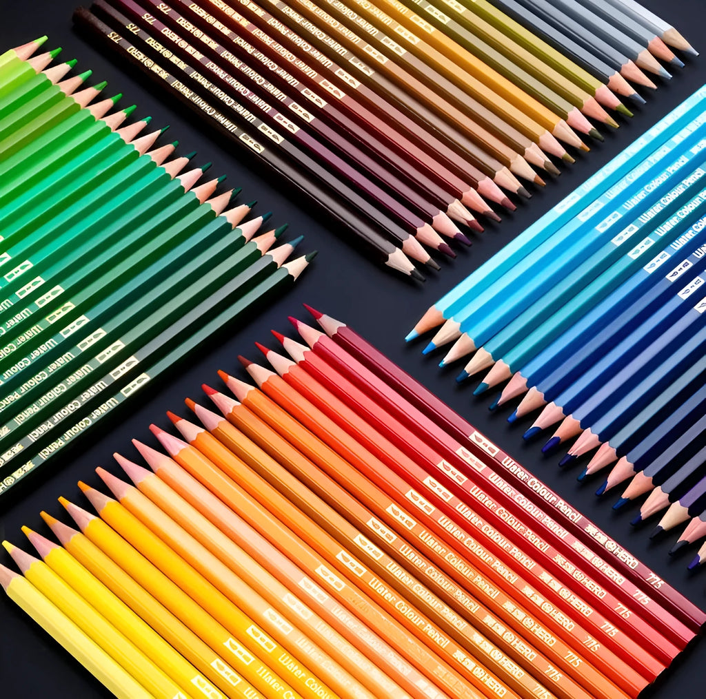 Water-soluble and oily colour pencil drawing set in tin box with 36 to 100 colours