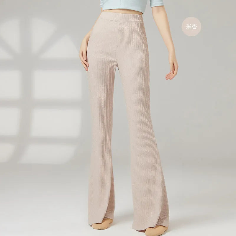 Women's solid-colour polyester dance practice leggings in beige, grey, khaki, purple and black