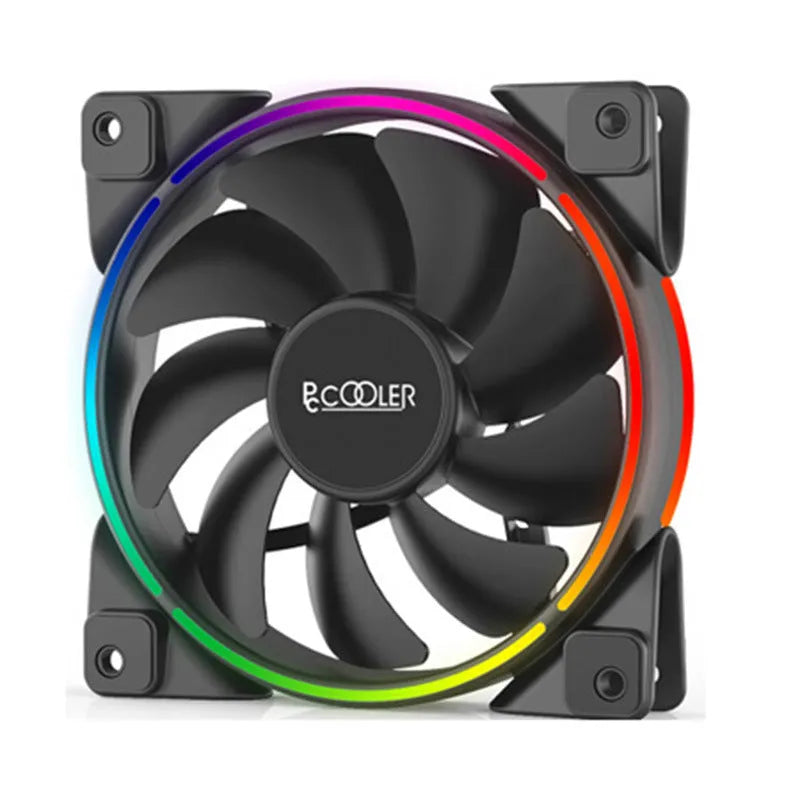 Three black 12cm computer case fans with RGB lights and hydraulic bearings.