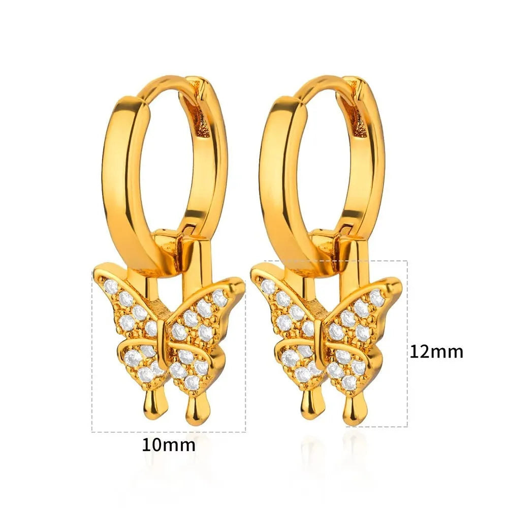 Women's geometric butterfly copper earrings with heart, bow, and star shapes in various colours