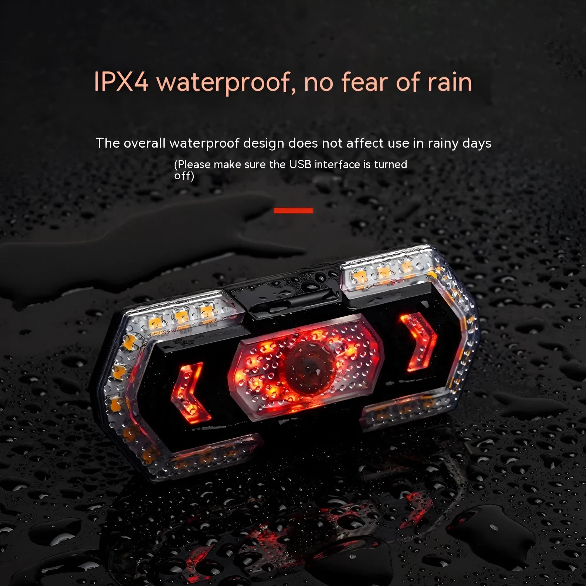 Black wireless remote control motorcycle turn signal taillight with USB charging port