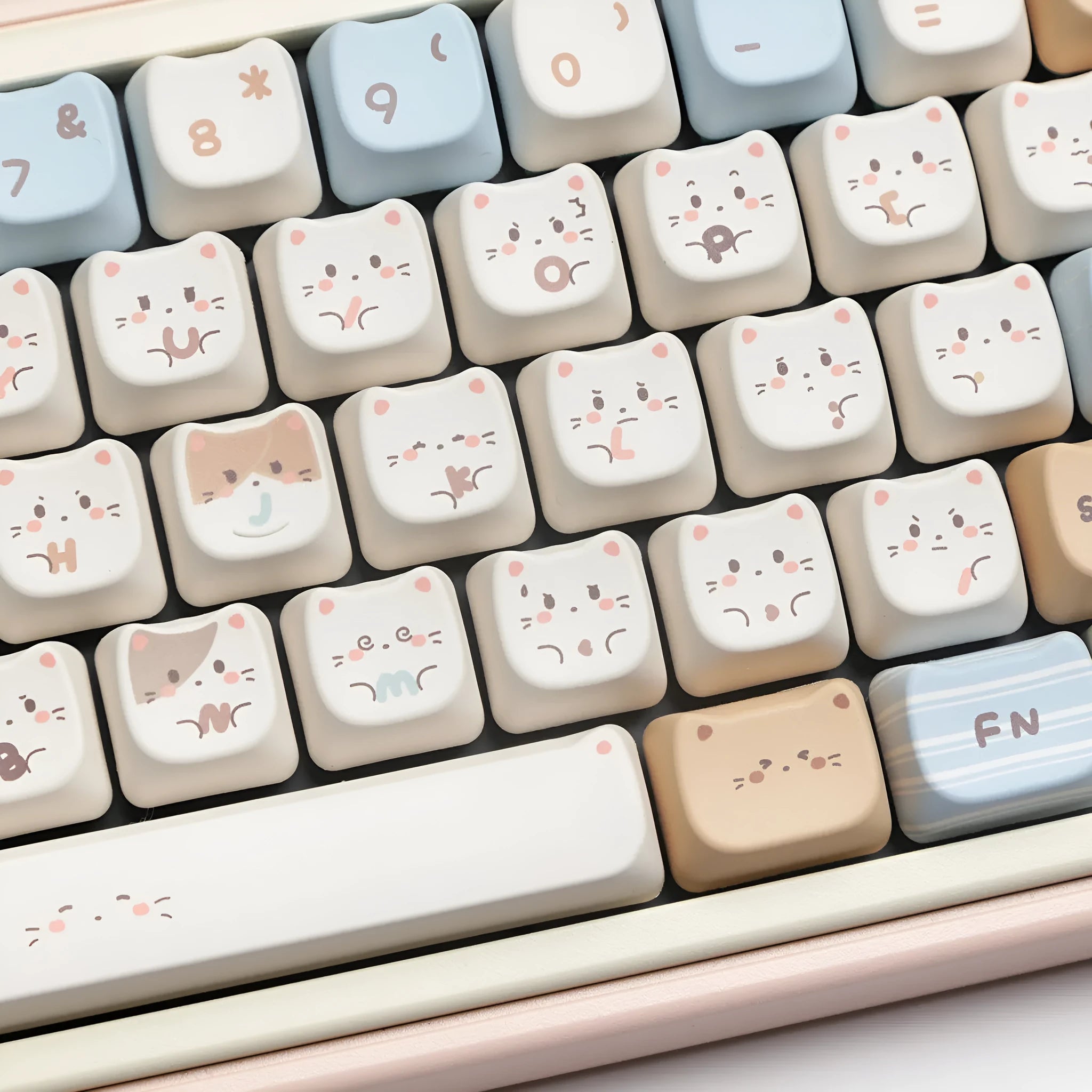 Sea Salt Cat themed PBT keycap set with March past Space and 7u supplement options for mechanical keyboards