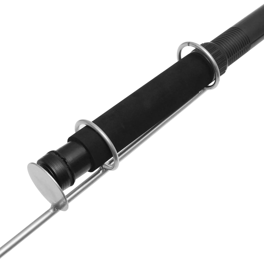 White LED fishing rod light unit on a tall telescopic pole with a remote control, for outdoor night use.