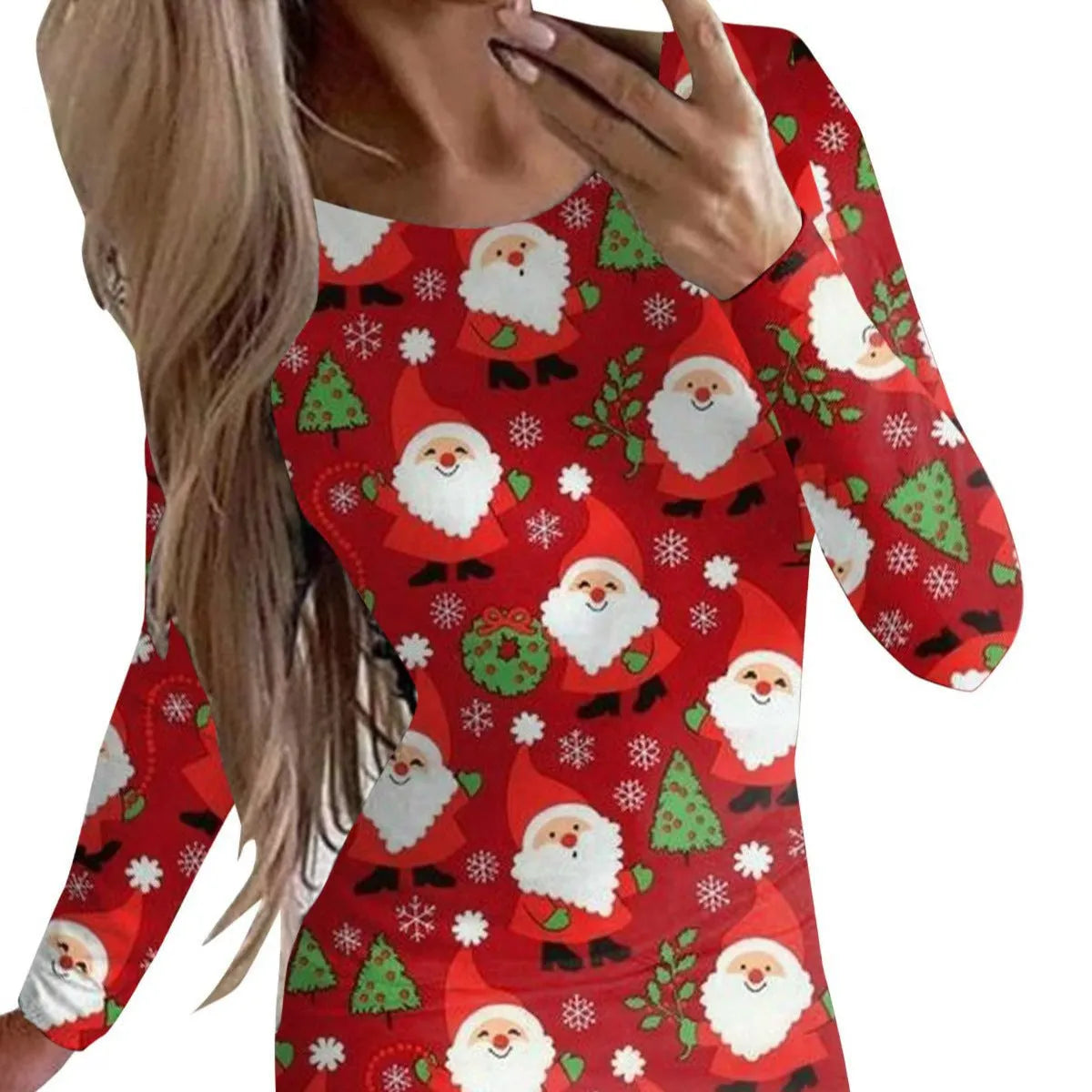 Women's long sleeve bodycon dress with Christmas animal print in a floral colour.