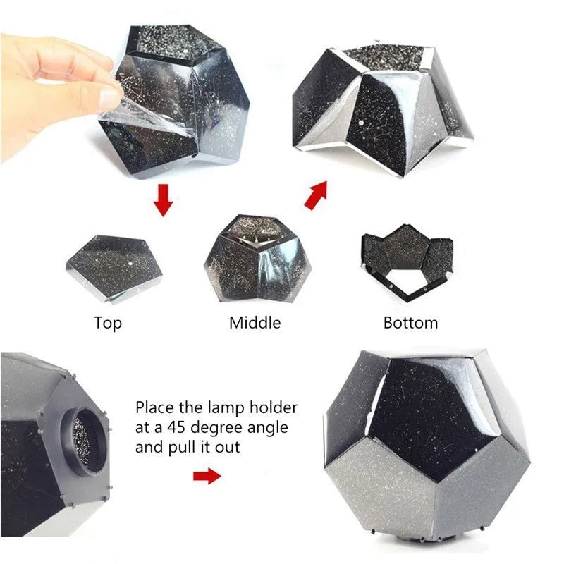 LED starry sky projector night light projecting constellation patterns on bedroom ceiling