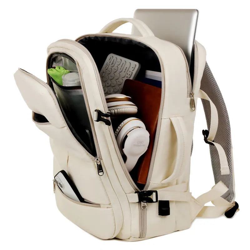 Waterproof Oxford cloth backpack in multiple colours showing laptop compartment and multiple pockets