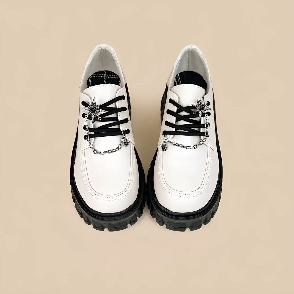 Women's preppy JK style loafers with round toe and cross-strap design in Duke asterism colour