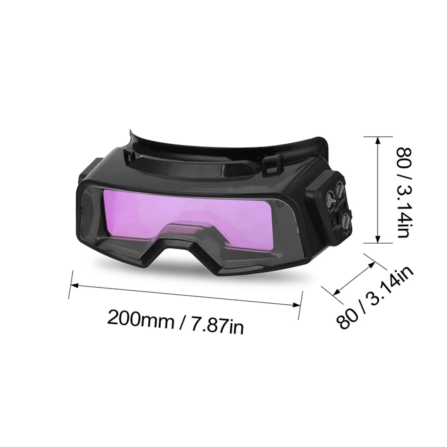Black automatic darkening welding glasses with a large rectangular lens for arc welding protection.