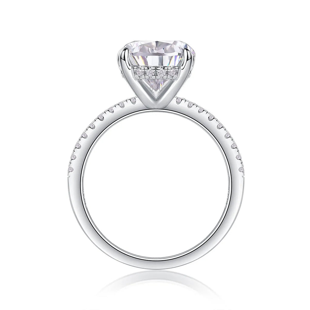 Light And Shadow wedding ring set with pear-shaped moissanite 9x13mm on silver platinum-plated band