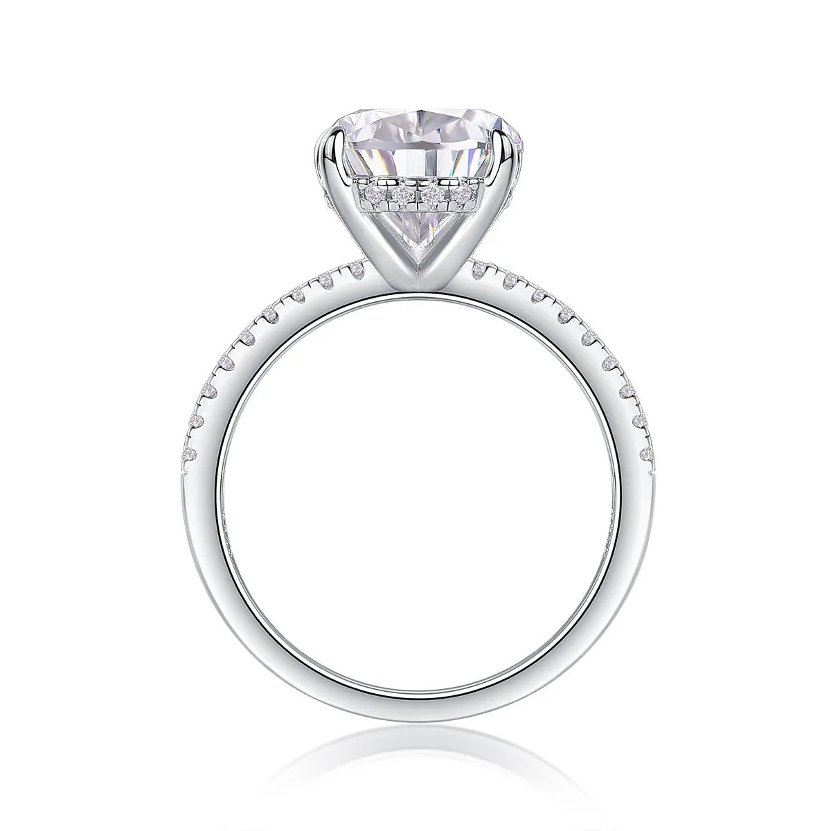 Light And Shadow wedding ring set with pear-shaped moissanite 9x13mm on silver platinum-plated band