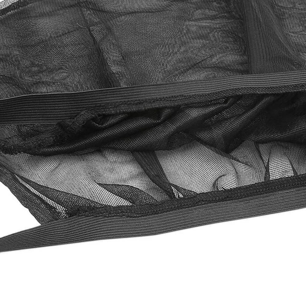 Set of four grey non-woven fabric mesh car side window sunshades with elastic edges.