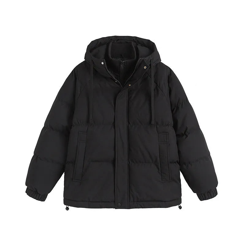 Loose-fit winter cotton-padded coat in cardigan style with side pockets