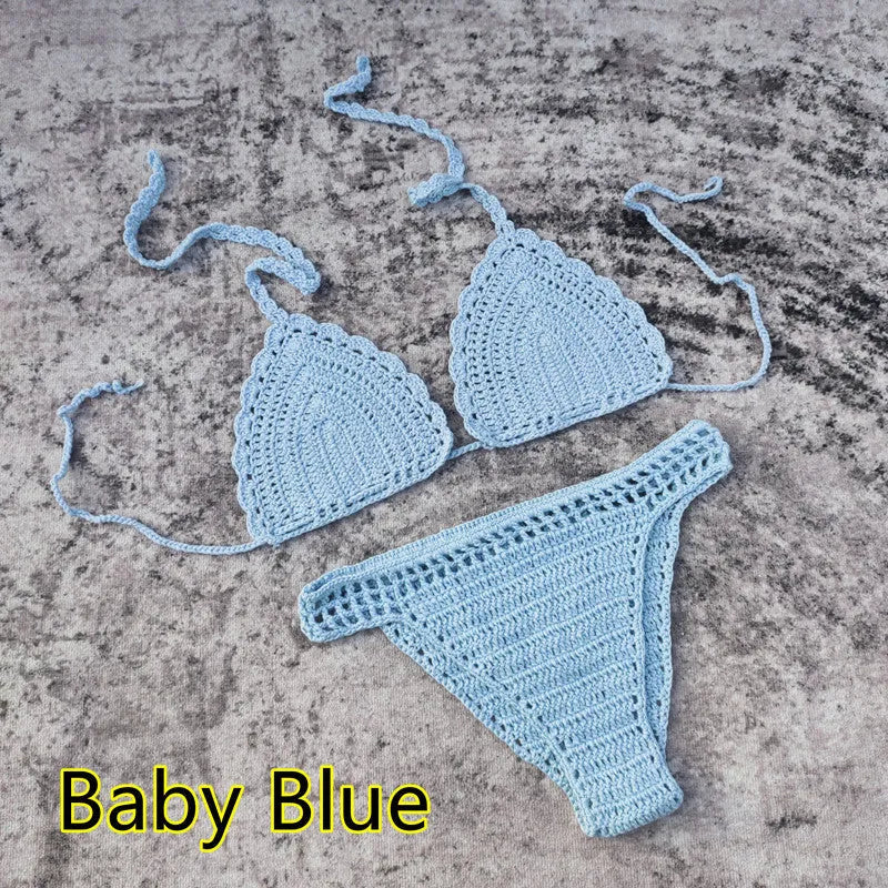 Handmade crochet bikini three-piece swimsuit set in European American style