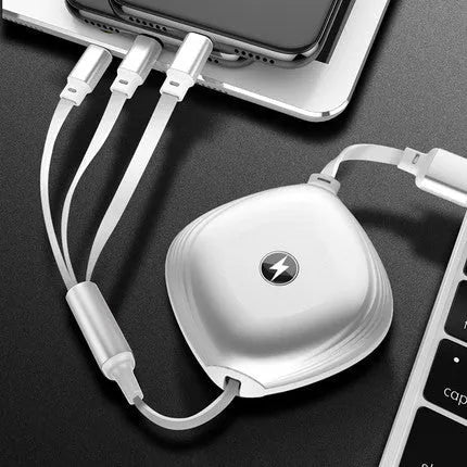 3 in 1 telescopic charging cable extended to 120 cm length with TPE wire and titanium connectors