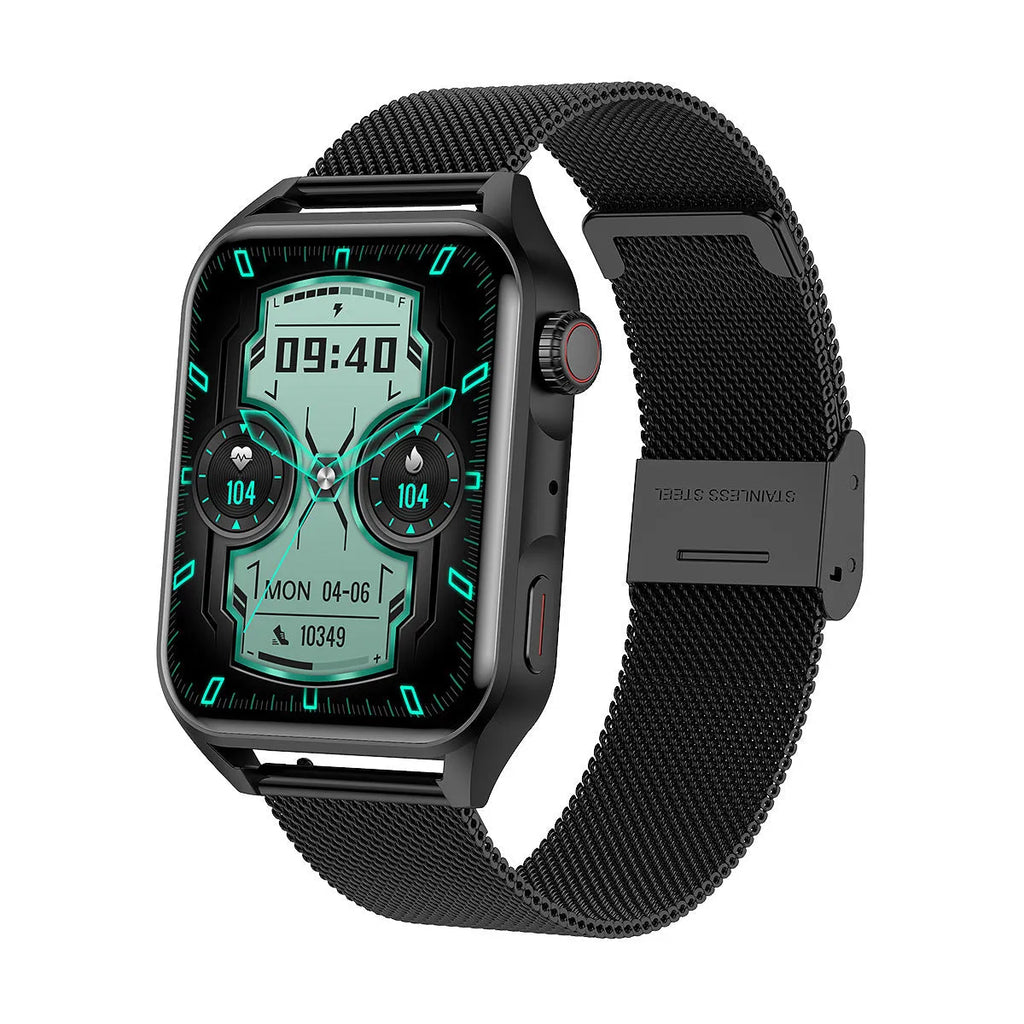 Smart watch with AMOLED screen and silicone strap showing black, pink and silver grey colour options