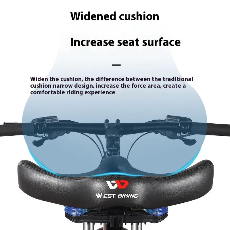 Black bicycle saddle cushion with leather exterior and thickened foam padding for shock absorption