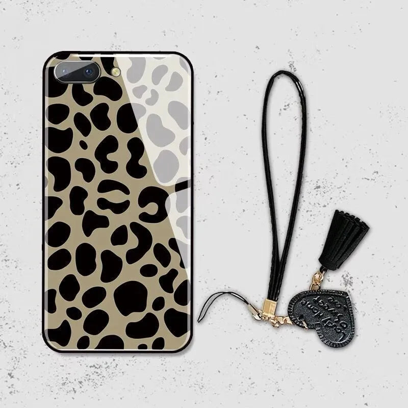 Leopard glass phone case back cover with striped luxury design for iPhone 11 Pro Max