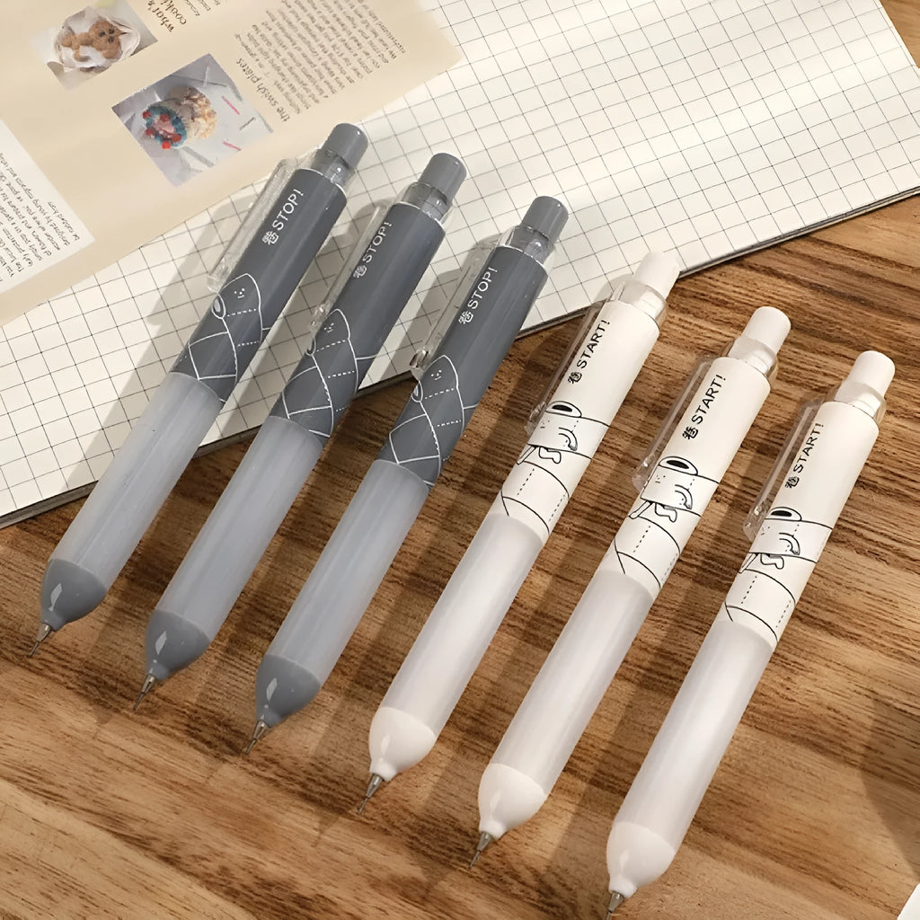 0.5mm automatic pencil with cloud grip in black and white minimalist design