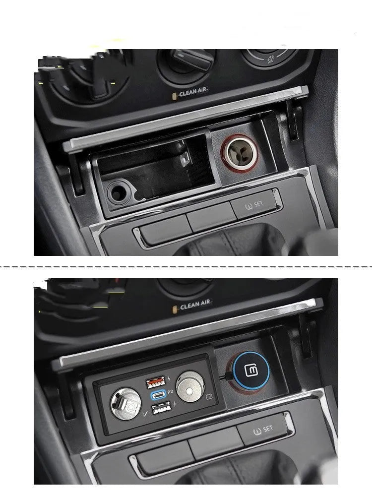 QC3.0 fast car charger for Lavida Pola Weiling vehicles with USB port, shown in Android and Apple model versions.