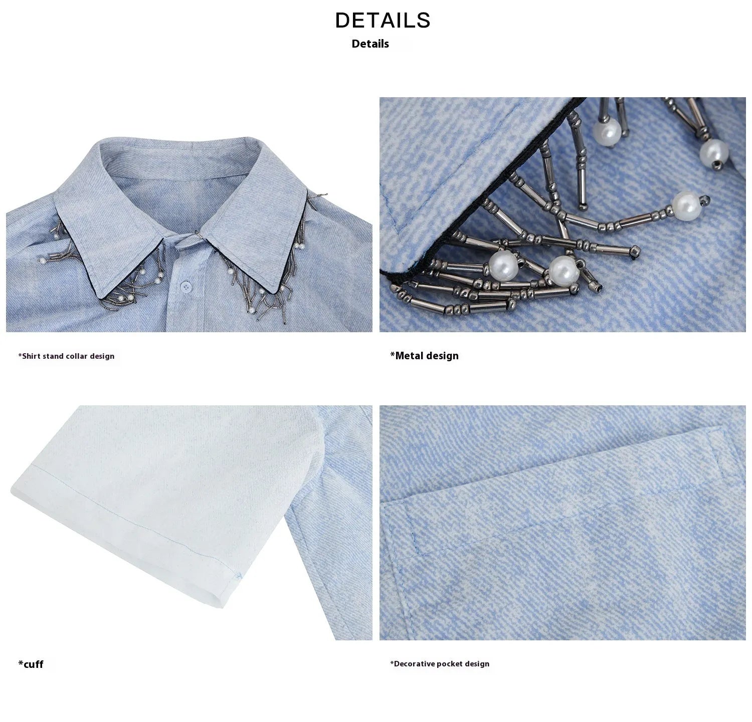 Men's loose fit blue and white gradient short sleeve shirt with quilted detailing
