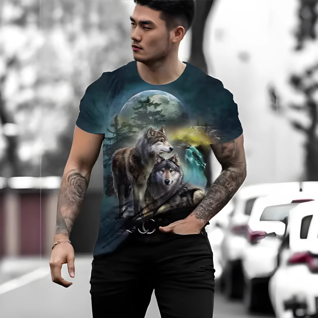 Men's retro 3D animal print short-sleeved T-shirt in lightweight polyester, available in multiple colours