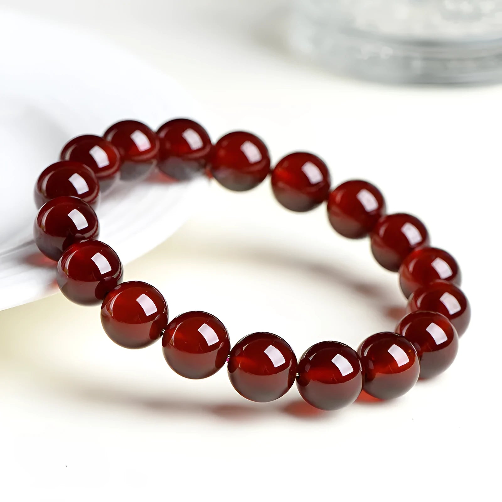 Natural orange red garnet crystal ball bracelet with Ruyi elements in retro unisex design
