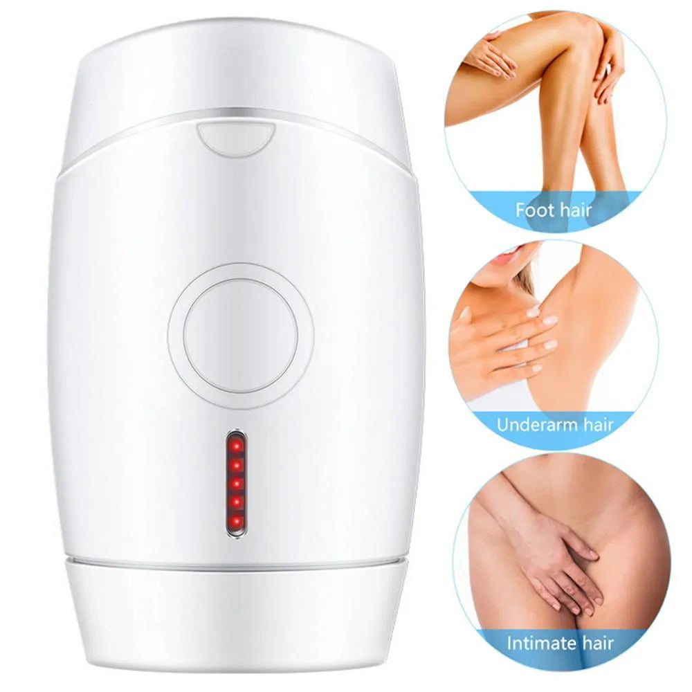 White home laser hair removal instrument with display and buttons on a compact unit.