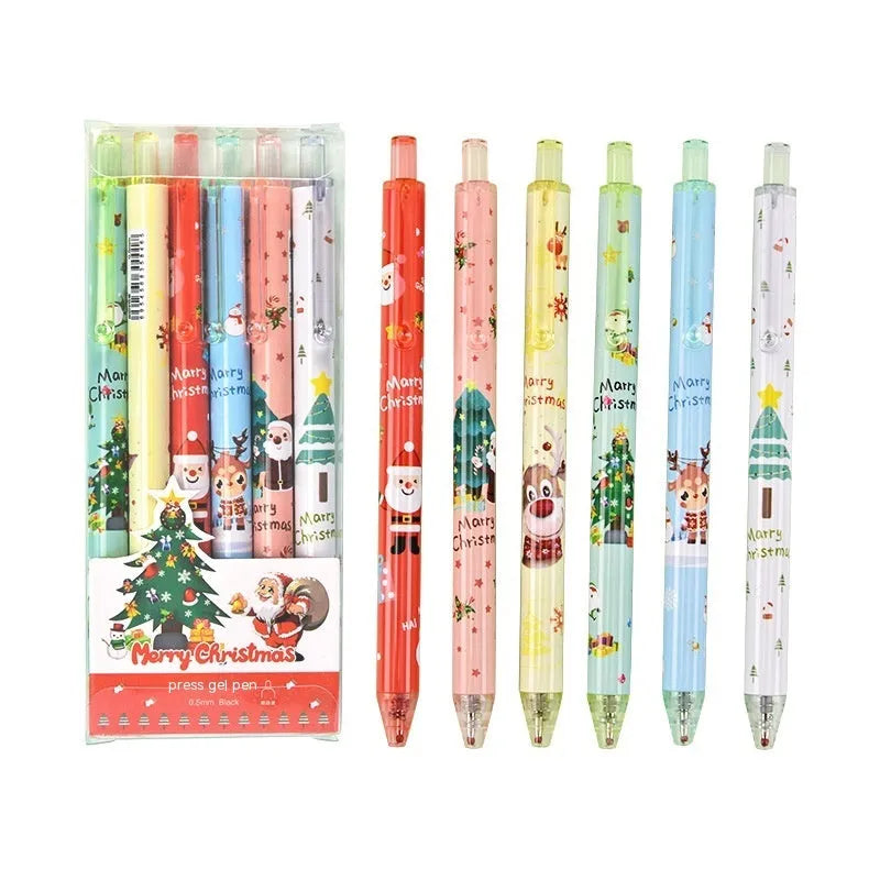 Christmas Reward Gift Press Gel Pen Ball Pen Signature Pen Plastic Black Refill 6 Pack Gift Set Bulk Pack Party Favour Stationery Office Home
