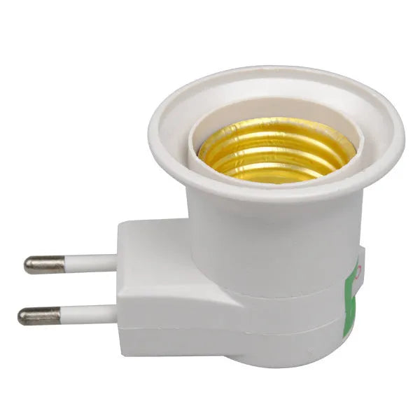 White E27 screw lamp holder adapter with switch control for wall plug-in bulb socket conversion
