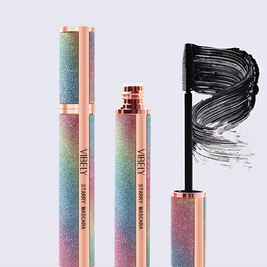 Black waterproof mascara for long thick curling lashes with smudge-resistant formula.