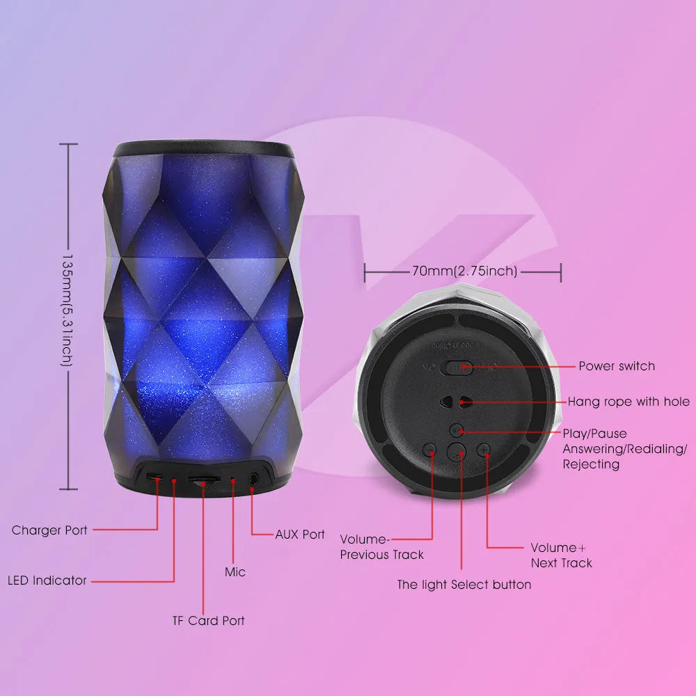 Black crystal diamond cut Coke can Bluetooth speaker lantern with colourful lighting effects and touch controls
