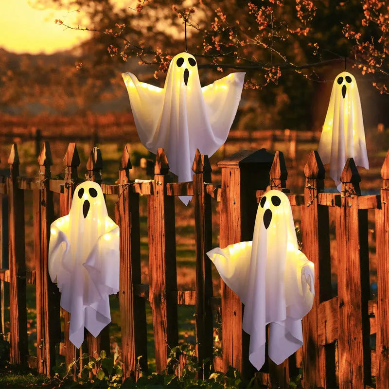 White ghost horror indoor party light with cloth material and 4.5V button electronics for Halloween decorations