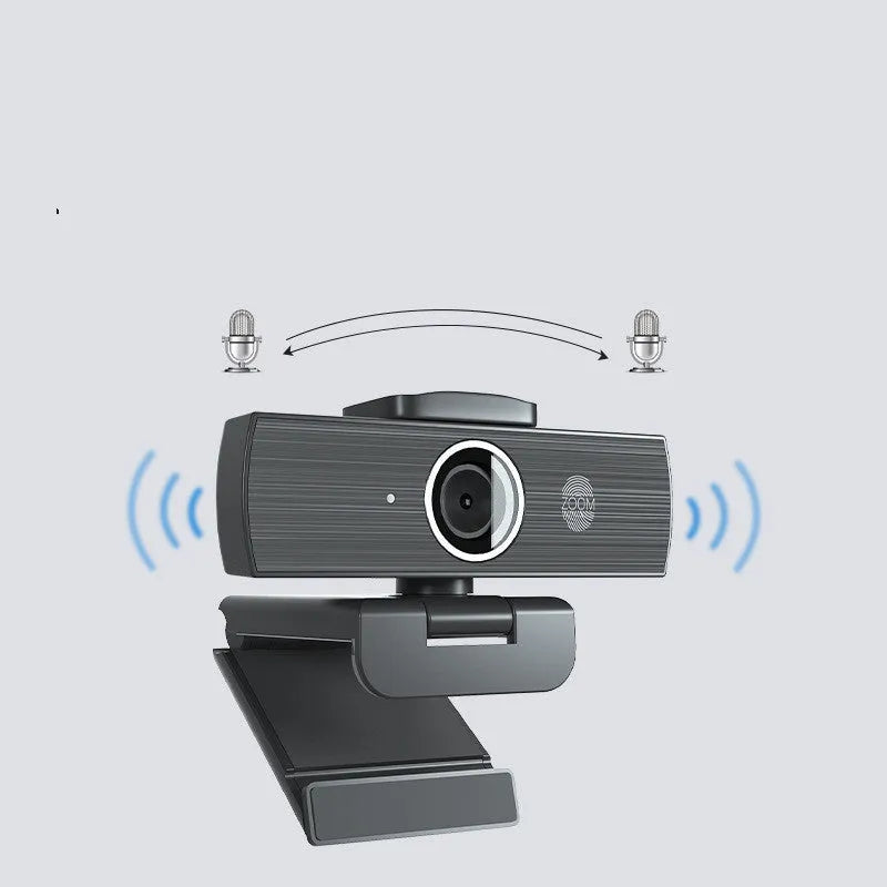 Black 4K USB webcam with auto focus, shown with its magnetic privacy cover and 1.7-metre cable.