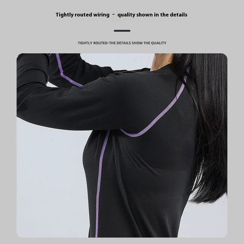 Skiing quick-dry base layer set top and trousers in black, front view on model